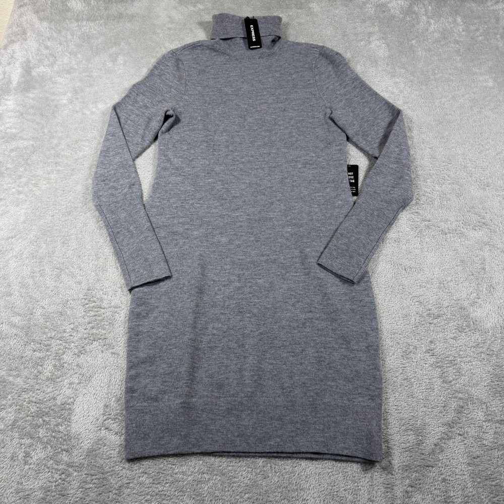 Express Turtleneck Sweater Dress Women XS Gray Long Sleeve Mini Knit Minimal NWT